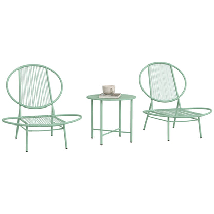 3-Piece Steel Bistro Set Weatherproof Garden Furniture Set with Bistro Table Ergonomic Shell-Shaped Garden Chairs Outdoor Balcony Furniture Set Seating Group Balcony Set Garden Furniture Green