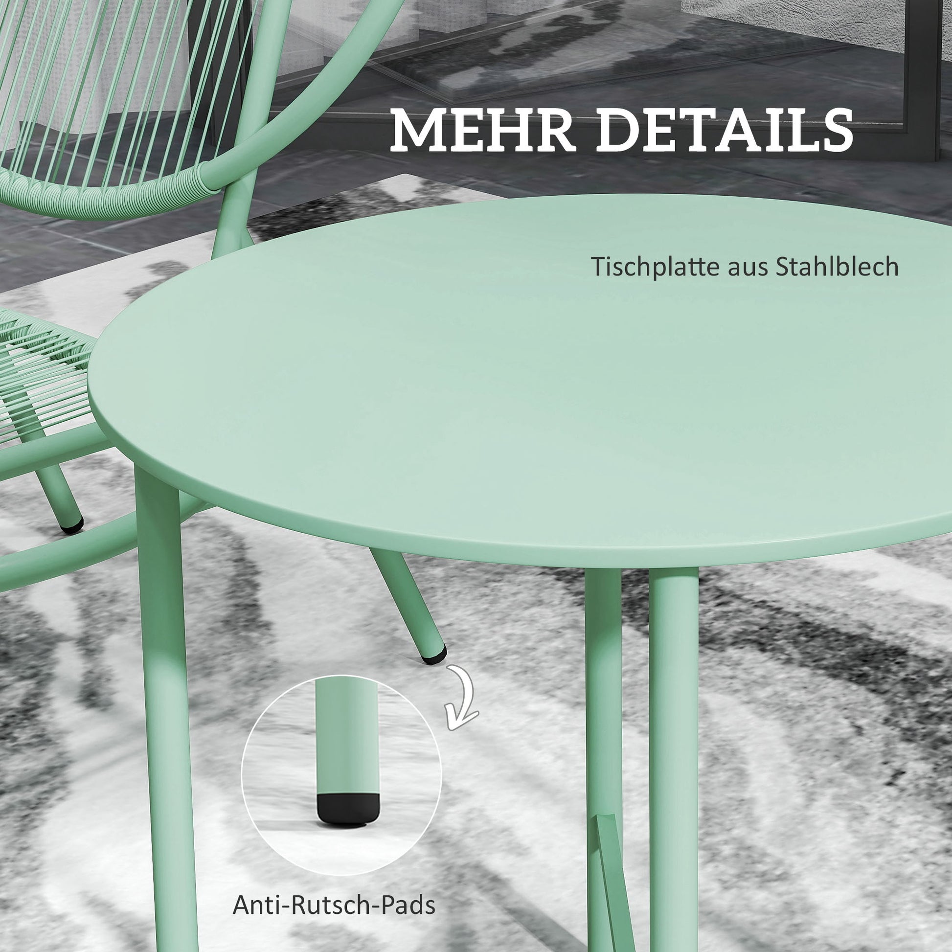 3-Piece Steel Bistro Set Weatherproof Garden Furniture Set with Bistro Table Ergonomic Shell-Shaped Garden Chairs Outdoor Balcony Furniture Set Seating Group Balcony Set Garden Furniture Green