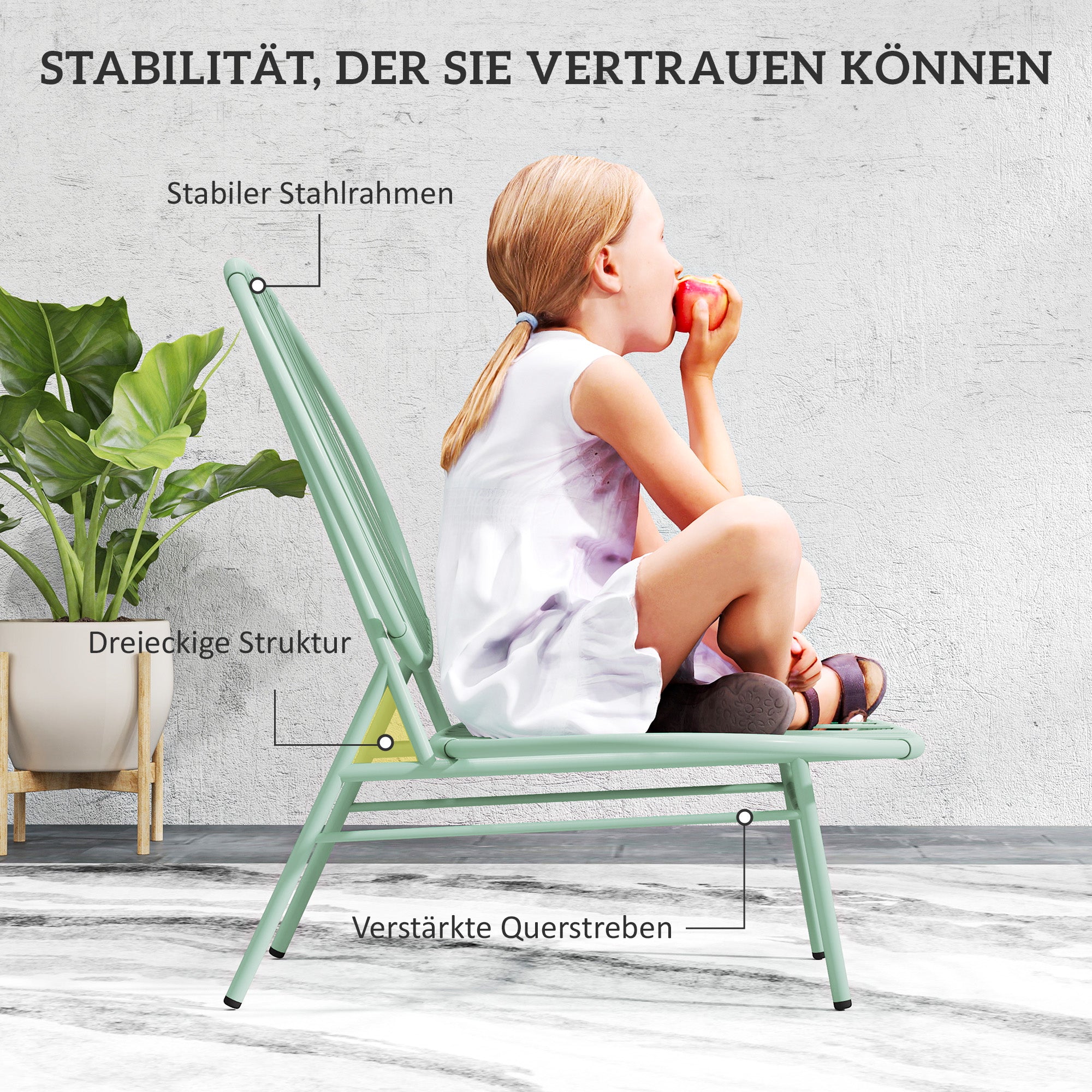 3-Piece Steel Bistro Set Weatherproof Garden Furniture Set with Bistro Table Ergonomic Shell-Shaped Garden Chairs Outdoor Balcony Furniture Set Seating Group Balcony Set Garden Furniture Green