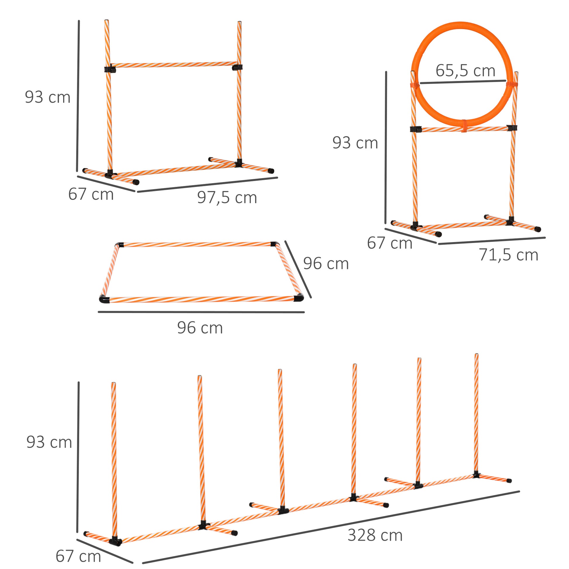 4-Piece Dog Agility Training Set Agility Game for Dogs with Slalom Stakes Rest Area Fence and Orange Jump Ring