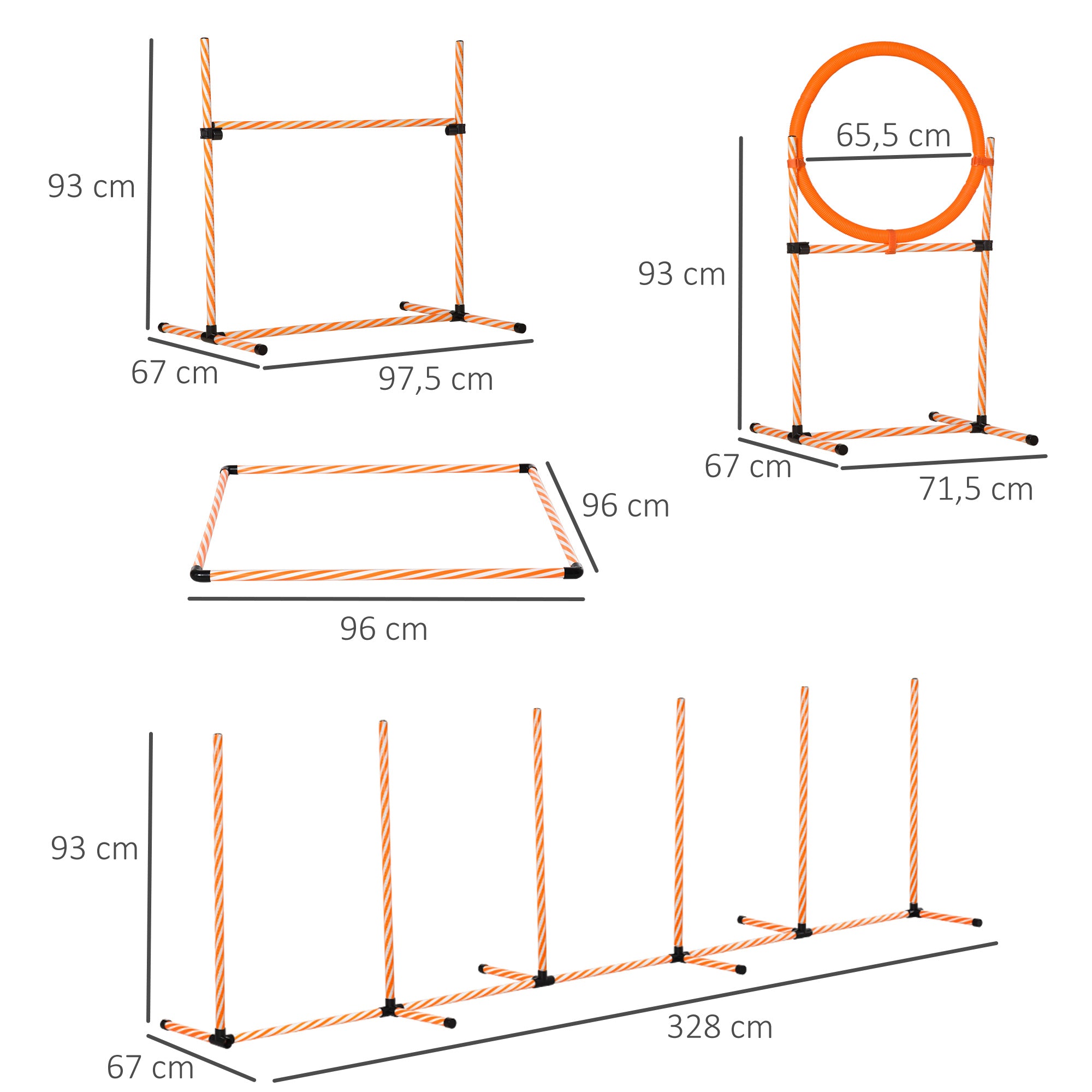4-Piece Dog Agility Training Set Agility Game for Dogs with Slalom Stakes Rest Area Fence and Orange Jump Ring