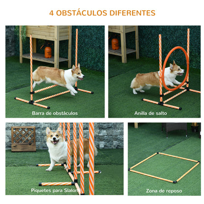 4-Piece Dog Agility Training Set Agility Game for Dogs with Slalom Stakes Rest Area Fence and Orange Jump Ring