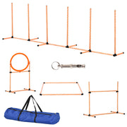 4-Piece Dog Agility Training Set Agility Game for Dogs with Slalom Stakes Rest Area Fence and Orange Jump Ring
