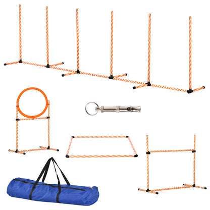 4-Piece Dog Agility Training Set Agility Game for Dogs with Slalom Stakes Rest Area Fence and Orange Jump Ring
