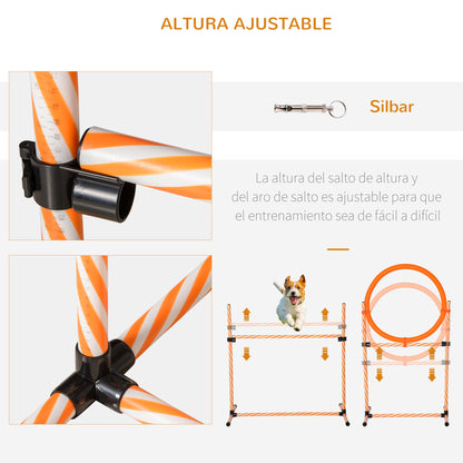 4-Piece Dog Agility Training Set Agility Game for Dogs with Slalom Stakes Rest Area Fence and Orange Jump Ring