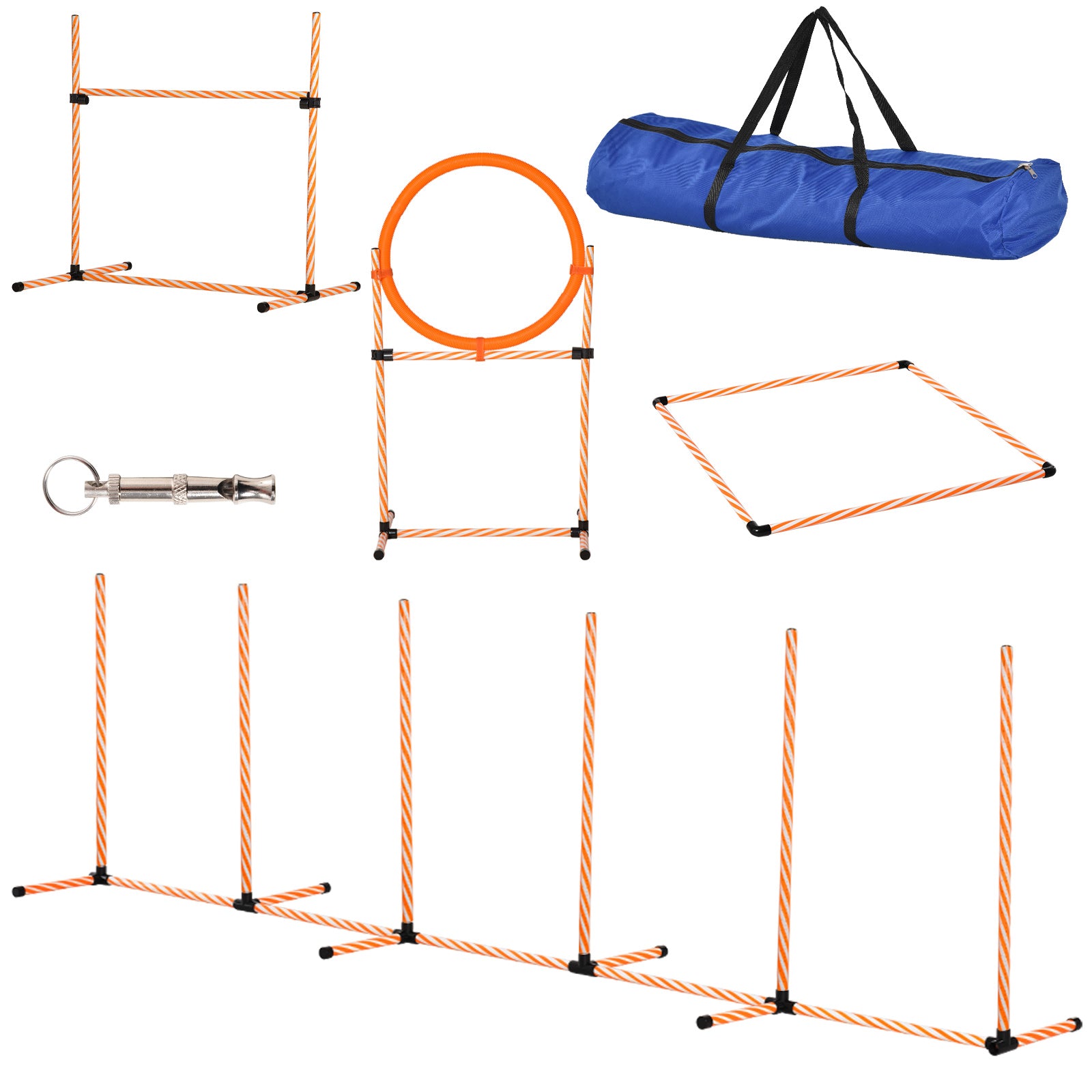 4-Piece Dog Agility Training Set Agility Game for Dogs with Slalom Stakes Rest Area Fence and Orange Jump Ring