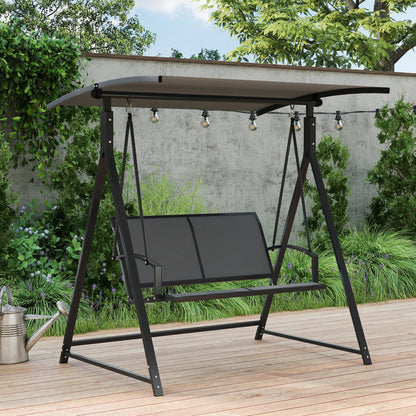 Outdoor Garden Swing 2-Seater Exterior Garden Swing with Adjustable Canopy 90° UV Protection 30+ and Triangular Metal Frame Load 220 kg 160x112x162 cm Dark Gray