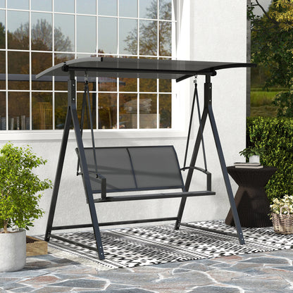 Outdoor Garden Swing 2-Seater Exterior Garden Swing with Adjustable Canopy 90° UV Protection 30+ and Triangular Metal Frame Load 220 kg 160x112x162 cm Dark Gray