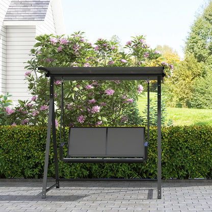 Outdoor Garden Swing 2-Seater Exterior Garden Swing with Adjustable Canopy 90° UV Protection 30+ and Triangular Metal Frame Load 220 kg 160x112x162 cm Dark Gray