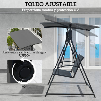 Outdoor Garden Swing 2-Seater Exterior Garden Swing with Adjustable Canopy 90° UV Protection 30+ and Triangular Metal Frame Load 220 kg 160x112x162 cm Dark Gray