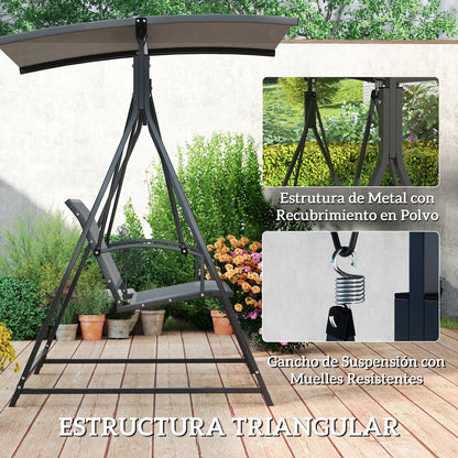 Outdoor Garden Swing 2-Seater Exterior Garden Swing with Adjustable Canopy 90° UV Protection 30+ and Triangular Metal Frame Load 220 kg 160x112x162 cm Dark Gray