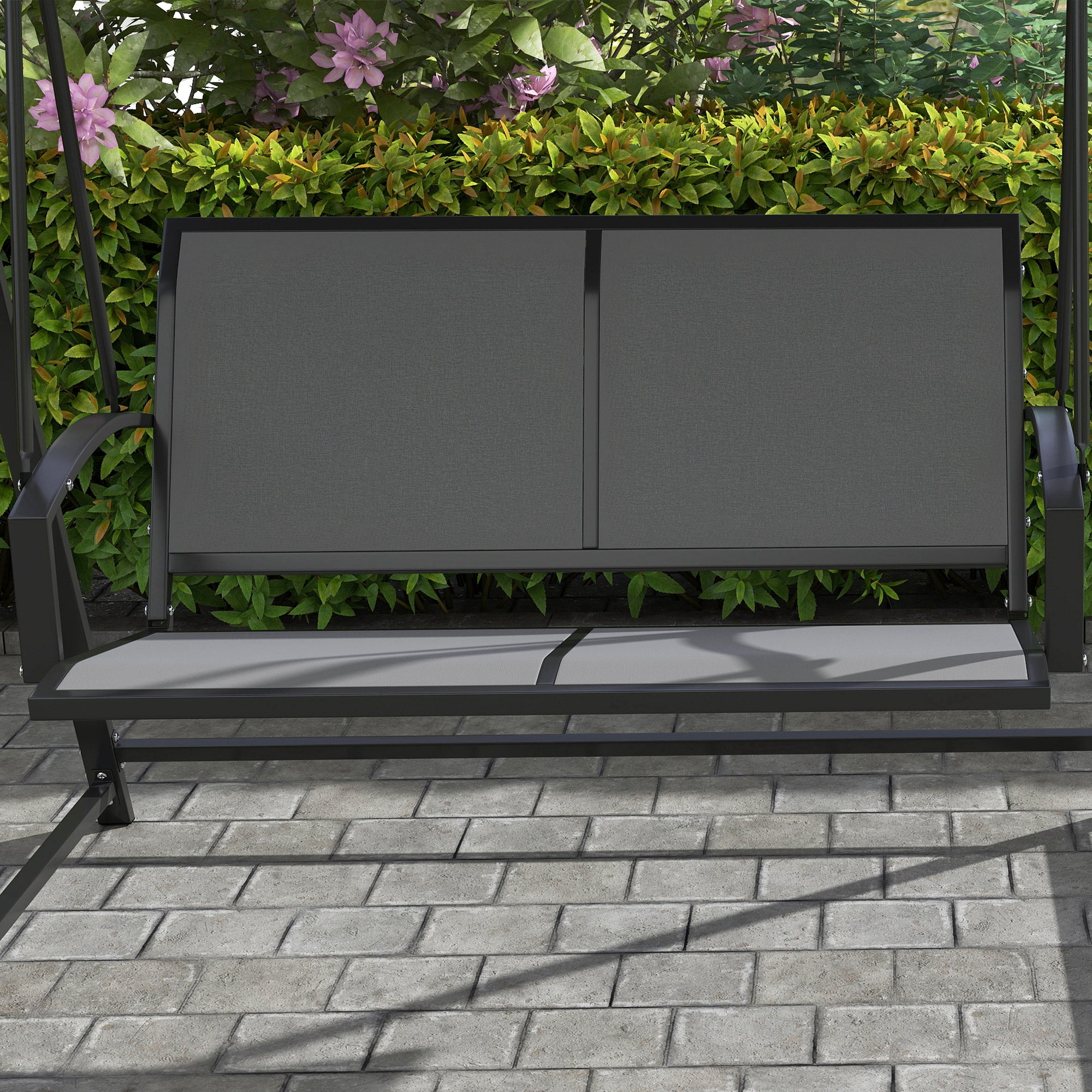 Outdoor Garden Swing 2-Seater Exterior Garden Swing with Adjustable Canopy 90° UV Protection 30+ and Triangular Metal Frame Load 220 kg 160x112x162 cm Dark Gray