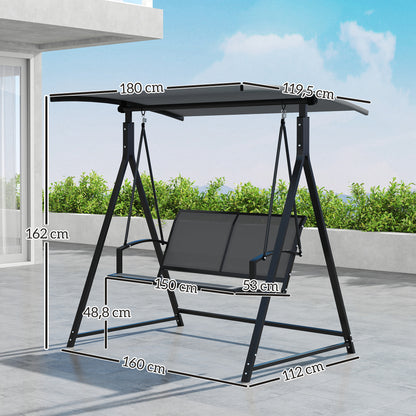 Outdoor Garden Swing 2-Seater Exterior Garden Swing with Adjustable Canopy 90° UV Protection 30+ and Triangular Metal Frame Load 220 kg 160x112x162 cm Dark Gray