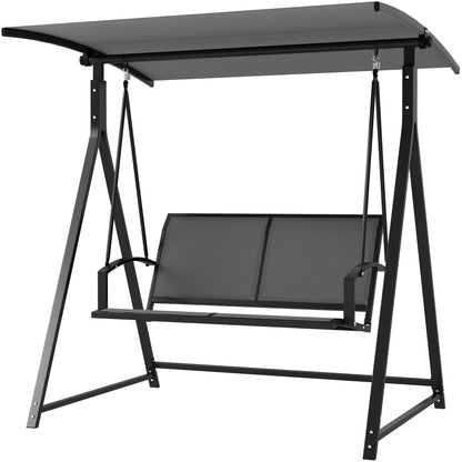 Outdoor Garden Swing 2-Seater Exterior Garden Swing with Adjustable Canopy 90° UV Protection 30+ and Triangular Metal Frame Load 220 kg 160x112x162 cm Dark Gray