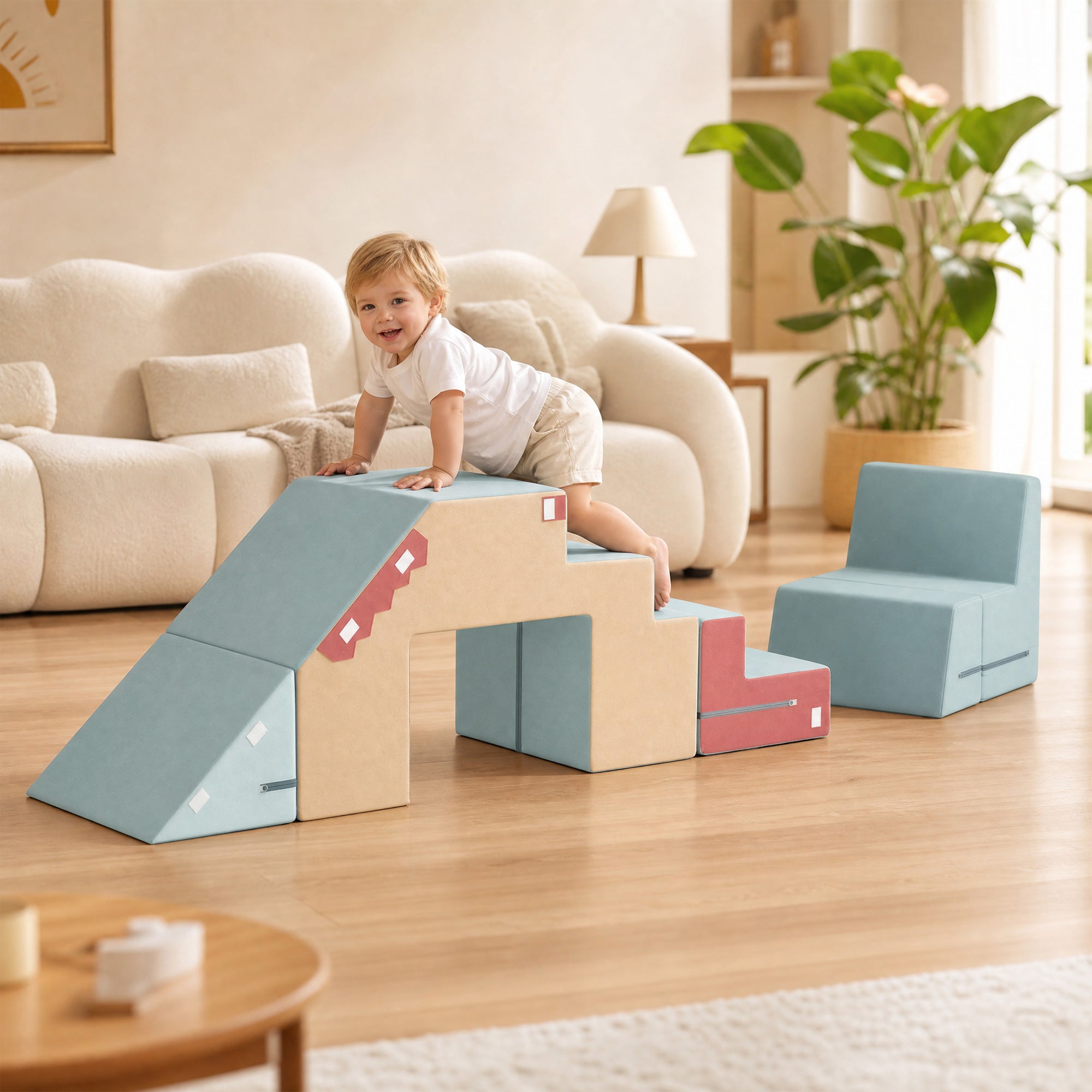 Kids Foam Building Blocks 2-Pack — Non-Slip Giant Soft Blocks with Velvet Finish, Foldable Slide & Climb, Colorful