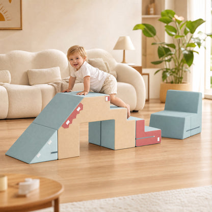 Kids Foam Building Blocks 2-Pack — Non-Slip Giant Soft Blocks with Velvet Finish, Foldable Slide & Climb, Colorful