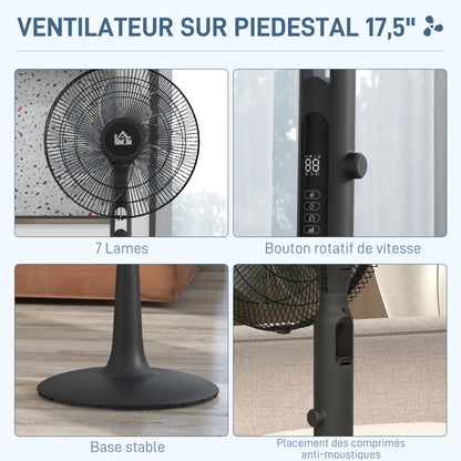 16.5-inch Pedestal Fan 40W Silent Remote Timer 3 Modes 28 Speeds, Mosquito Repellent Function, Adjustable Height 75° Oscillation Black