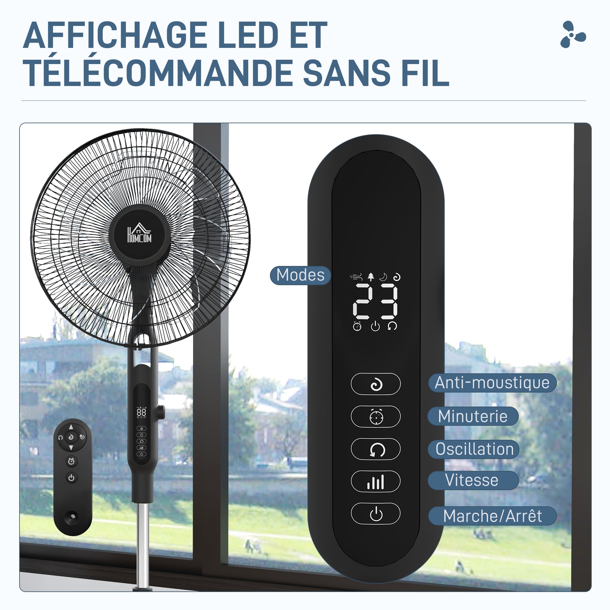 16.5-inch Pedestal Fan 40W Silent Remote Timer 3 Modes 28 Speeds, Mosquito Repellent Function, Adjustable Height 75° Oscillation Black