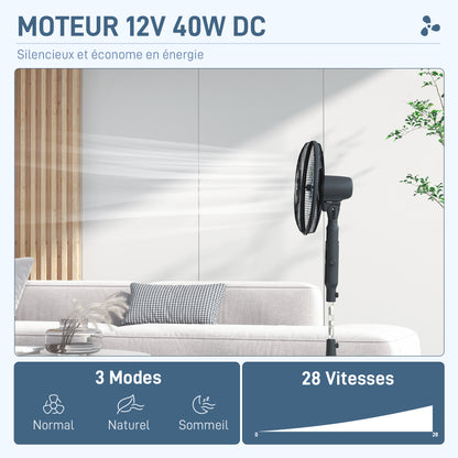 16.5-inch Pedestal Fan 40W Silent Remote Timer 3 Modes 28 Speeds, Mosquito Repellent Function, Adjustable Height 75° Oscillation Black