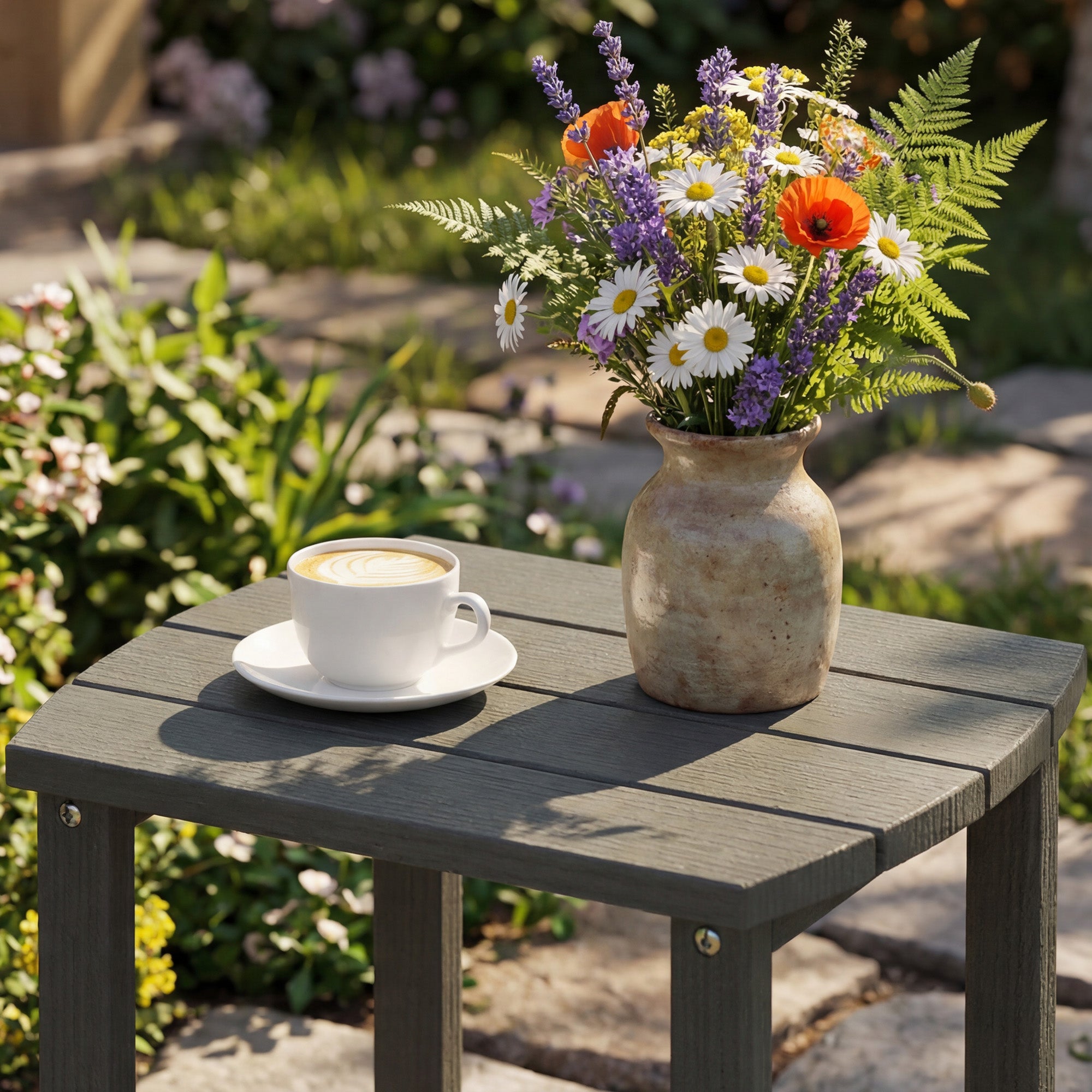 Patio Side Table 19 x 14.6 x 18.1 in, Weatherproof HDPE Balcony Table, Outdoor Dining & Camping Accent Table, Gray