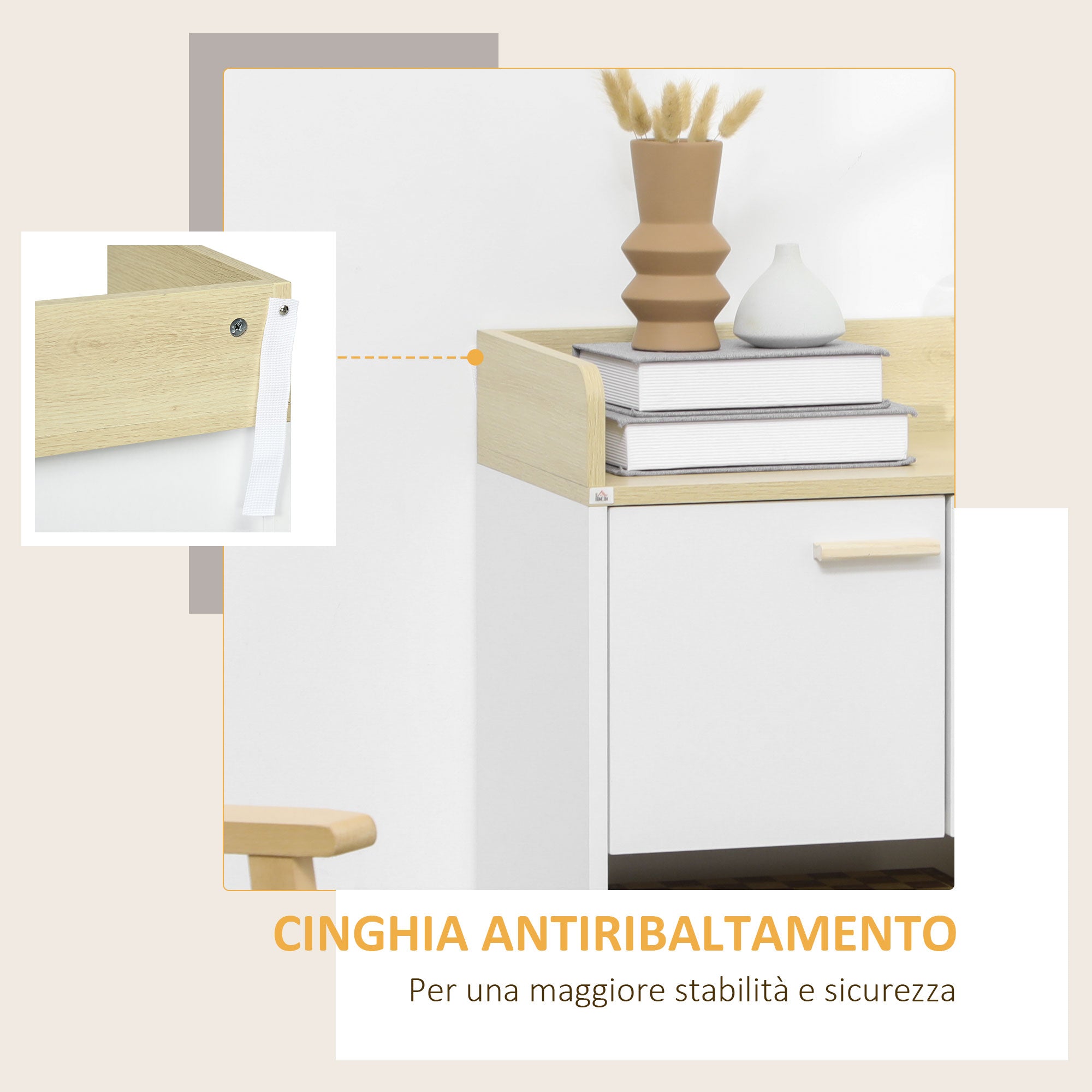 Multi-Purpose Cabinet with Cabinet and Open Shelves, Furniture for Living Room, Kitchen, Office in White Wood, 60x30x78cm