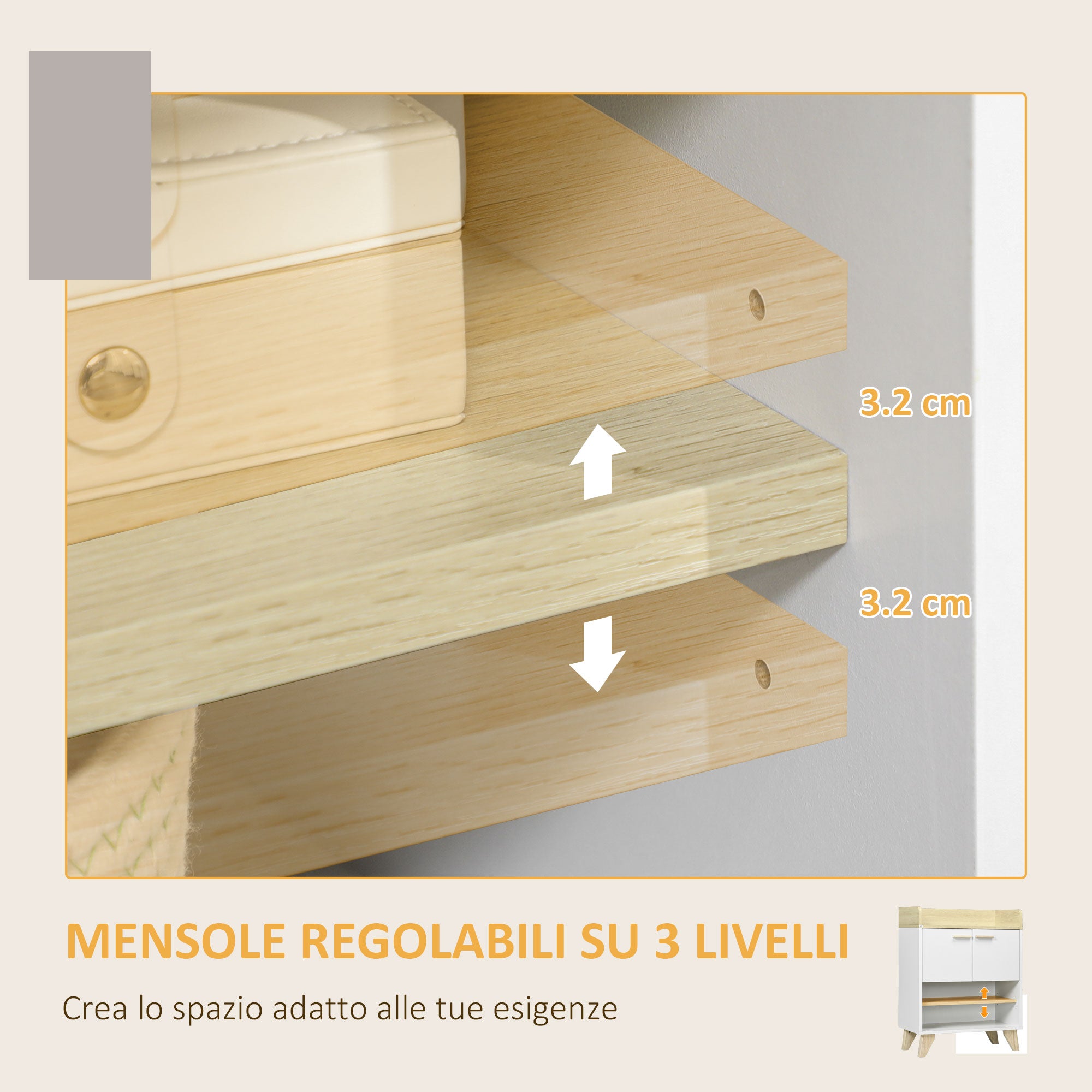 Multi-Purpose Cabinet with Cabinet and Open Shelves, Furniture for Living Room, Kitchen, Office in White Wood, 60x30x78cm