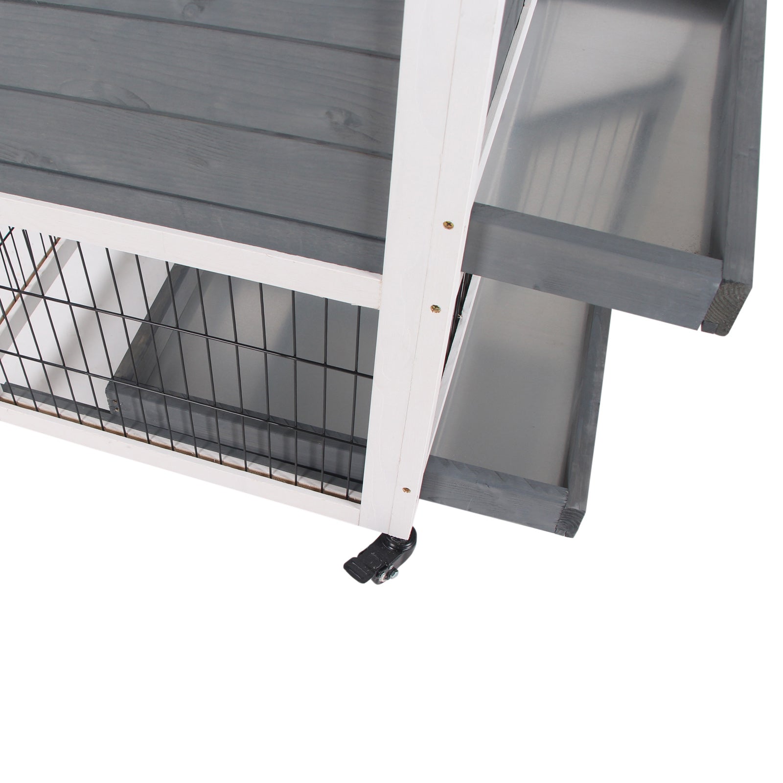 2-Level Wooden Rabbit Hutch with Wheels Doors Open Area Ramp and 2 Removable Trays Indoor Rabbit Hutch 110x50x88 cm Gray