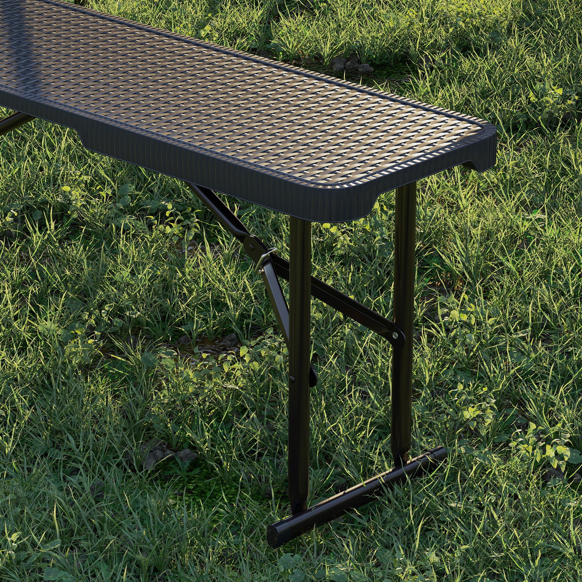 Beer Tent Set 3-piece Foldable Camping Table, 2 Beer Benches with Carry Handle, Rattan Effect, Beer Table Set for Balcony, Party Tent, Garden 180 x 74 x 74 cm