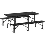 Beer Tent Set 3-piece Foldable Camping Table, 2 Beer Benches with Carry Handle, Rattan Effect, Beer Table Set for Balcony, Party Tent, Garden 180 x 74 x 74 cm