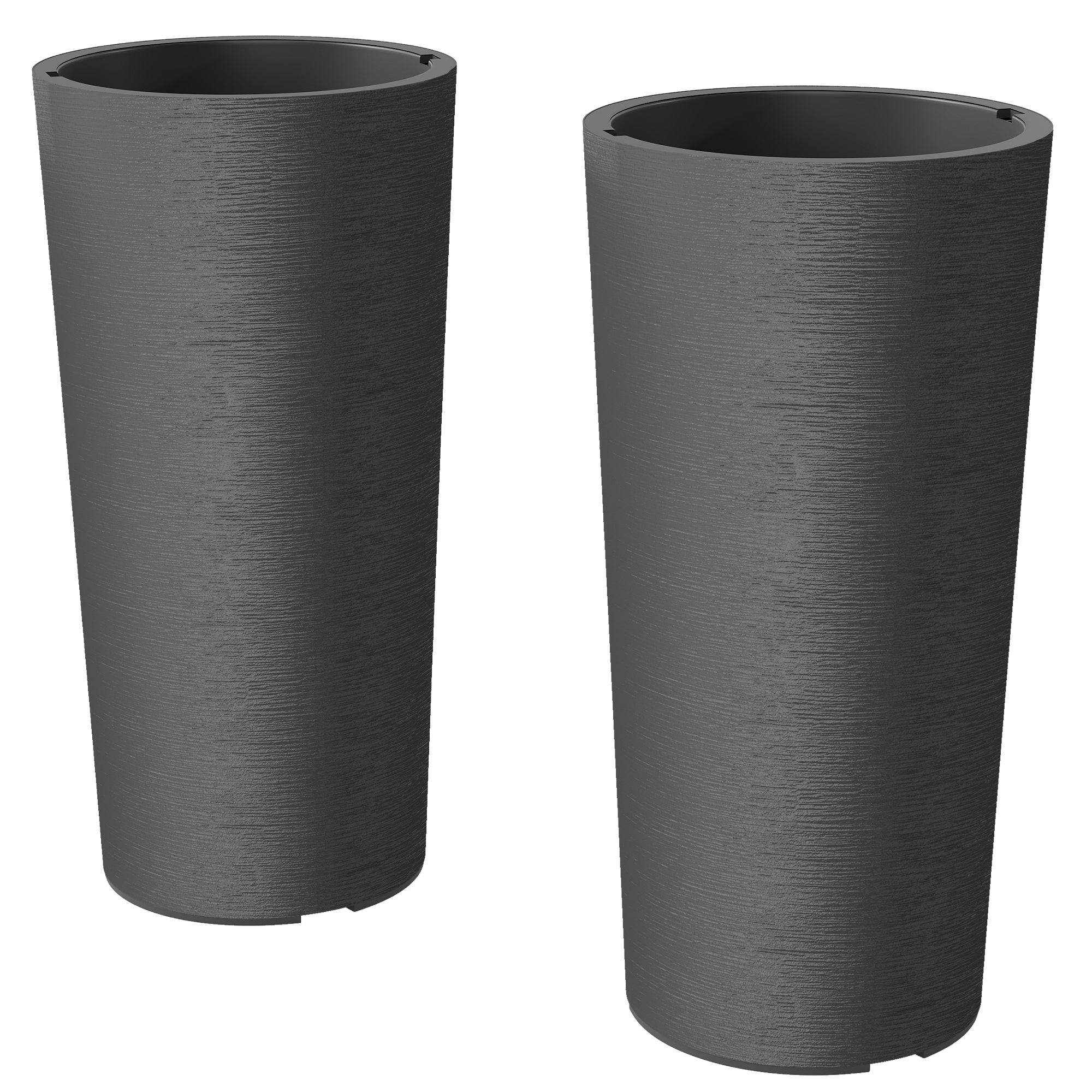 Set of 2 Stackable 23.6 in Tall Planters – Plastic Flower Pots with Inner Liner & Drainage, Dark Gray