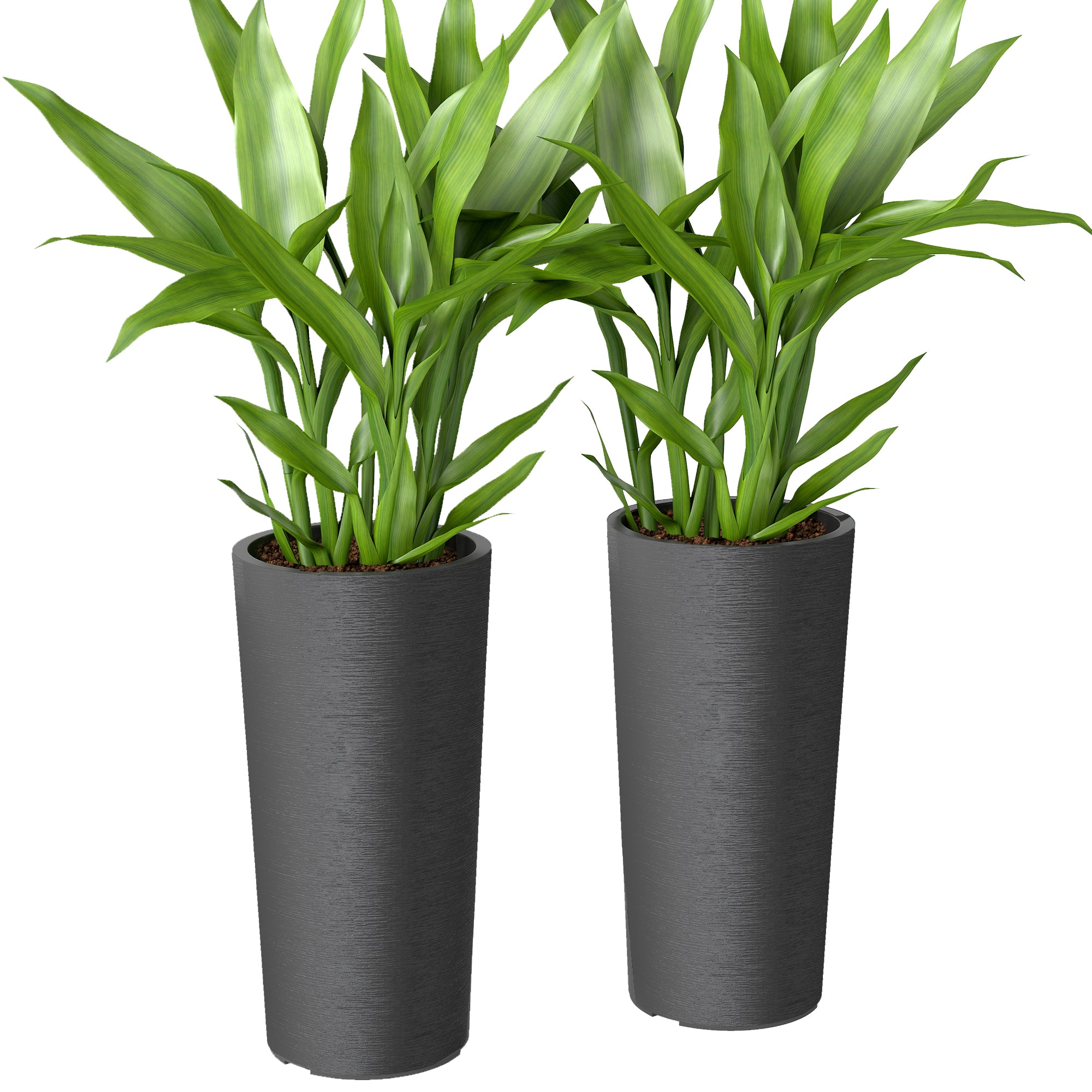 Set of 2 Stackable 23.6 in Tall Planters – Plastic Flower Pots with Inner Liner & Drainage, Dark Gray