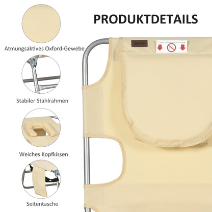 Folding Sun Lounger with Face Cradle & Head Pillow, 5-Position Adjustable Backrest, Weather-Resistant Camping/Garden/Pool Lounger up to 265 lb, Beige