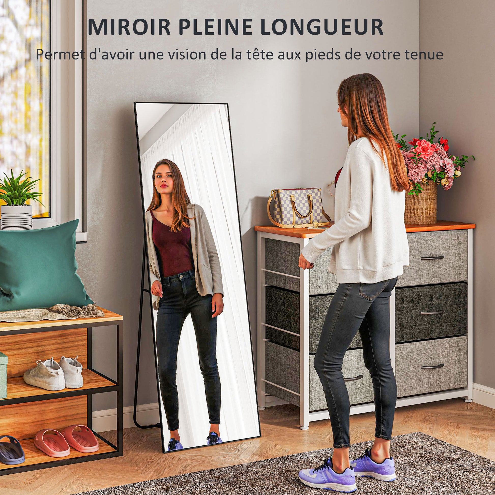 Grand Rectangular Full-Length Mirror, 50 x 160 cm - freestanding, wall-mounted, or leaning against the wall - for bedroom, living room, and dressing room, black