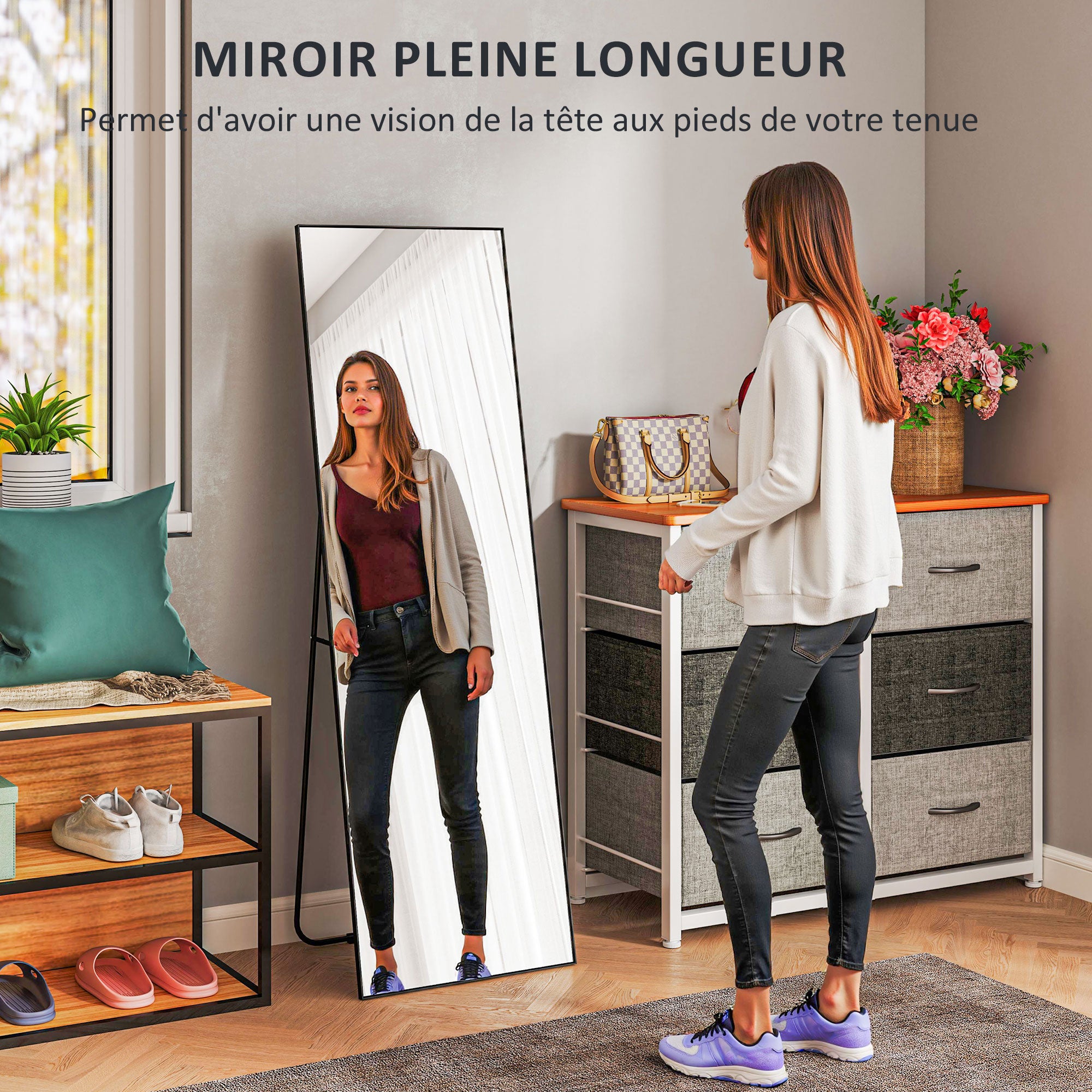 Grand Rectangular Full-Length Mirror, 50 x 160 cm - freestanding, wall-mounted, or leaning against the wall - for bedroom, living room, and dressing room, black