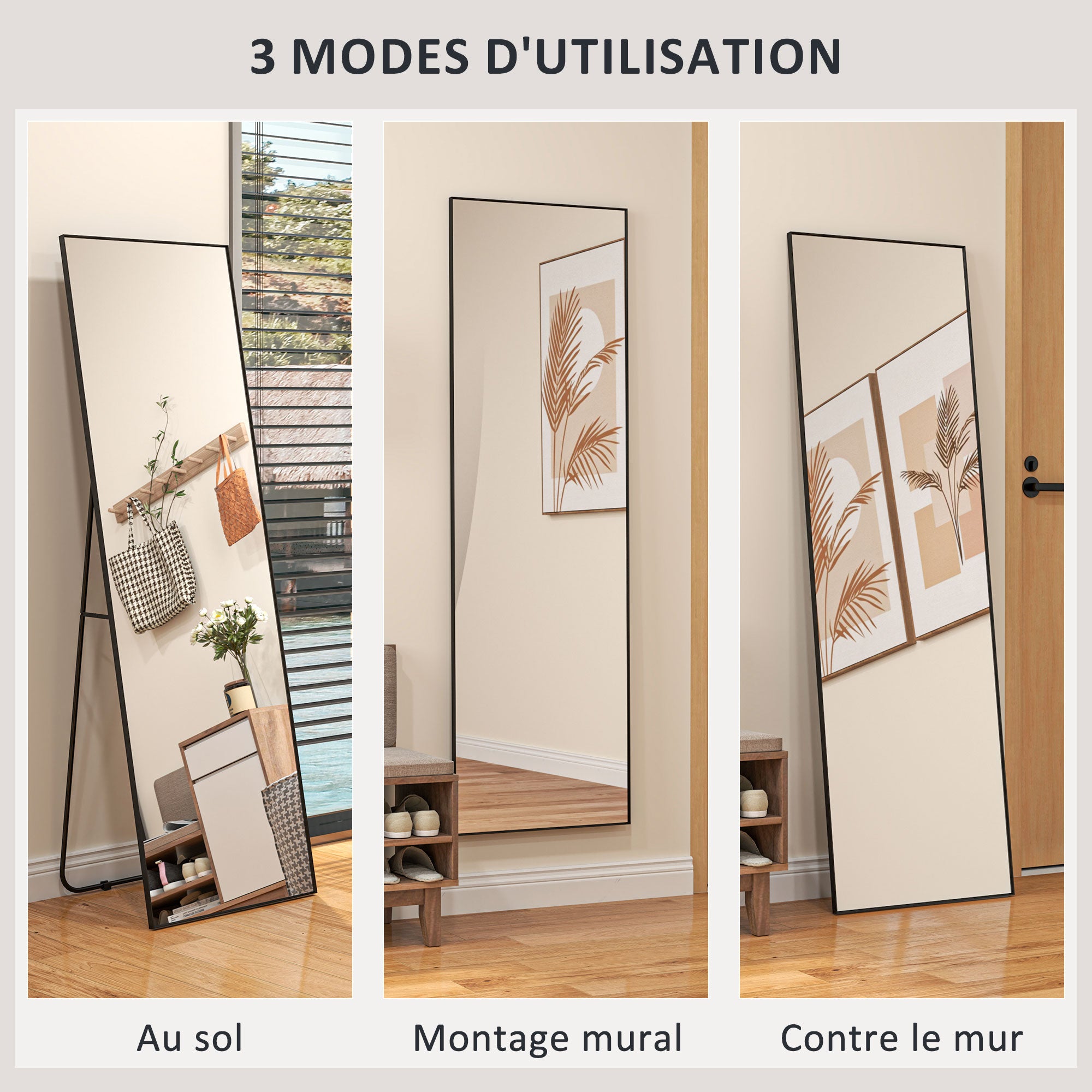 Grand Rectangular Full-Length Mirror, 50 x 160 cm - freestanding, wall-mounted, or leaning against the wall - for bedroom, living room, and dressing room, black