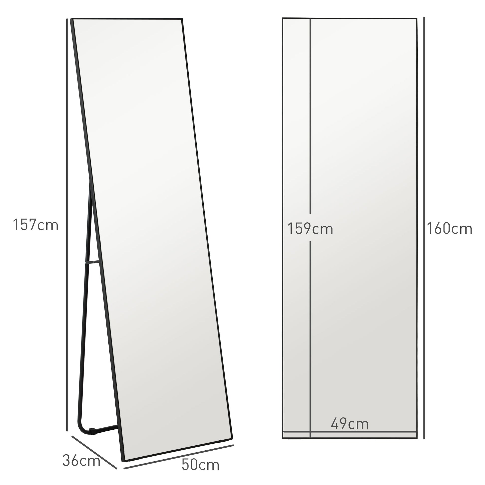 Grand Rectangular Full-Length Mirror, 50 x 160 cm - freestanding, wall-mounted, or leaning against the wall - for bedroom, living room, and dressing room, black