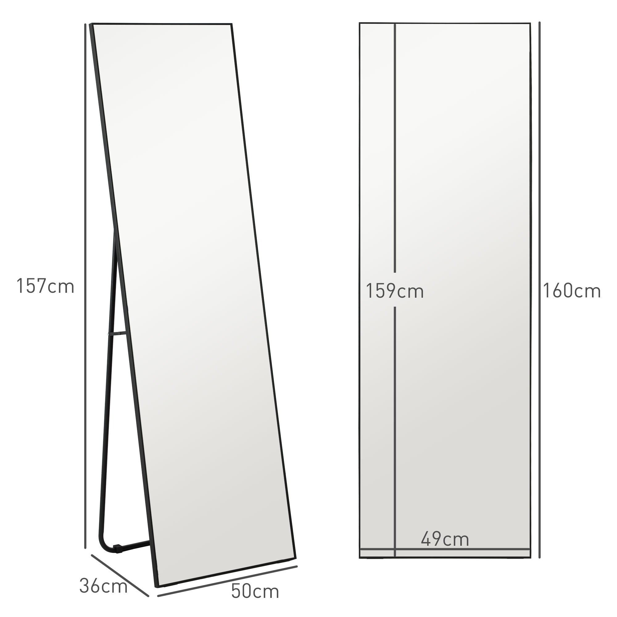 Grand Rectangular Full-Length Mirror, 50 x 160 cm - freestanding, wall-mounted, or leaning against the wall - for bedroom, living room, and dressing room, black