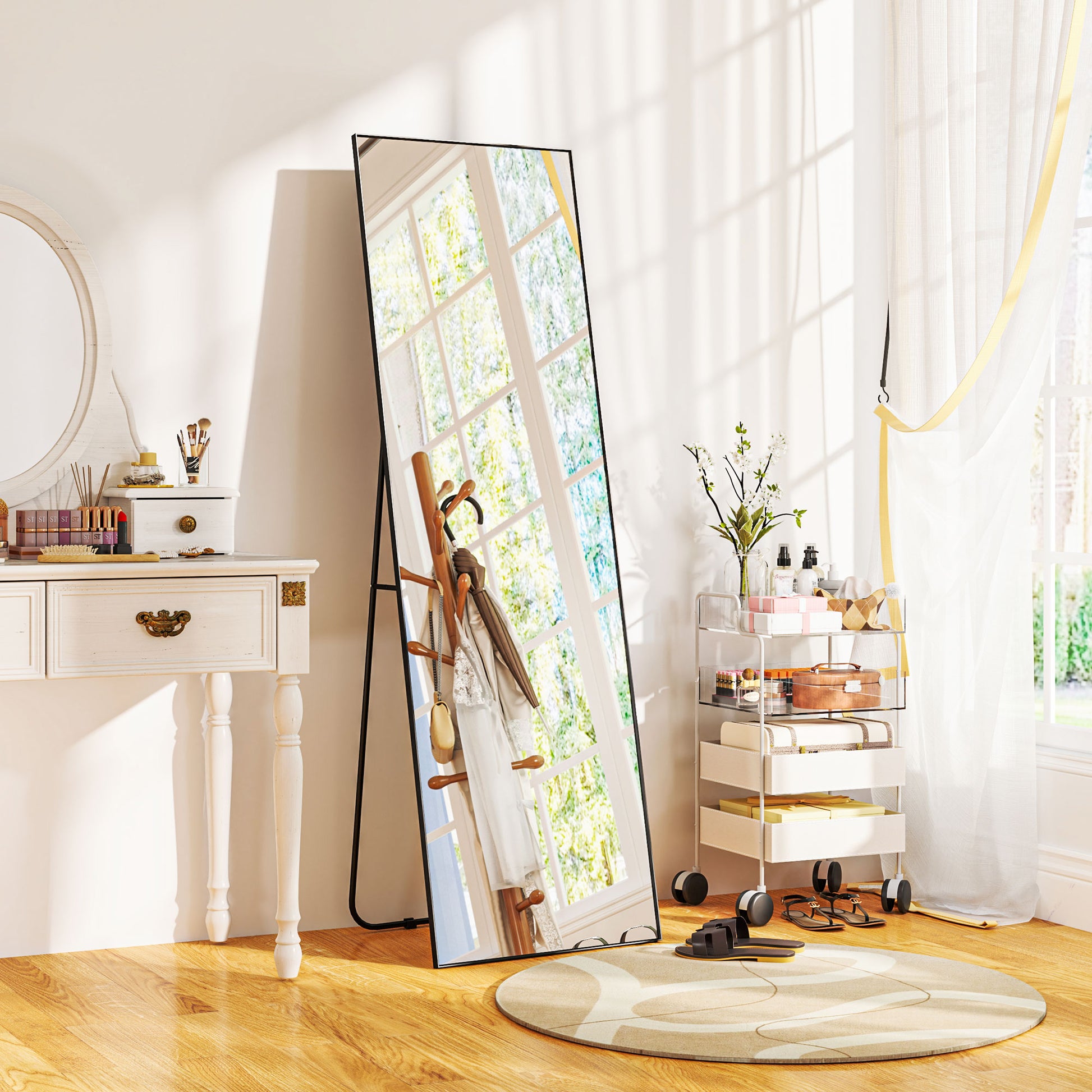 Grand Rectangular Full-Length Mirror, 50 x 160 cm - freestanding, wall-mounted, or leaning against the wall - for bedroom, living room, and dressing room, black