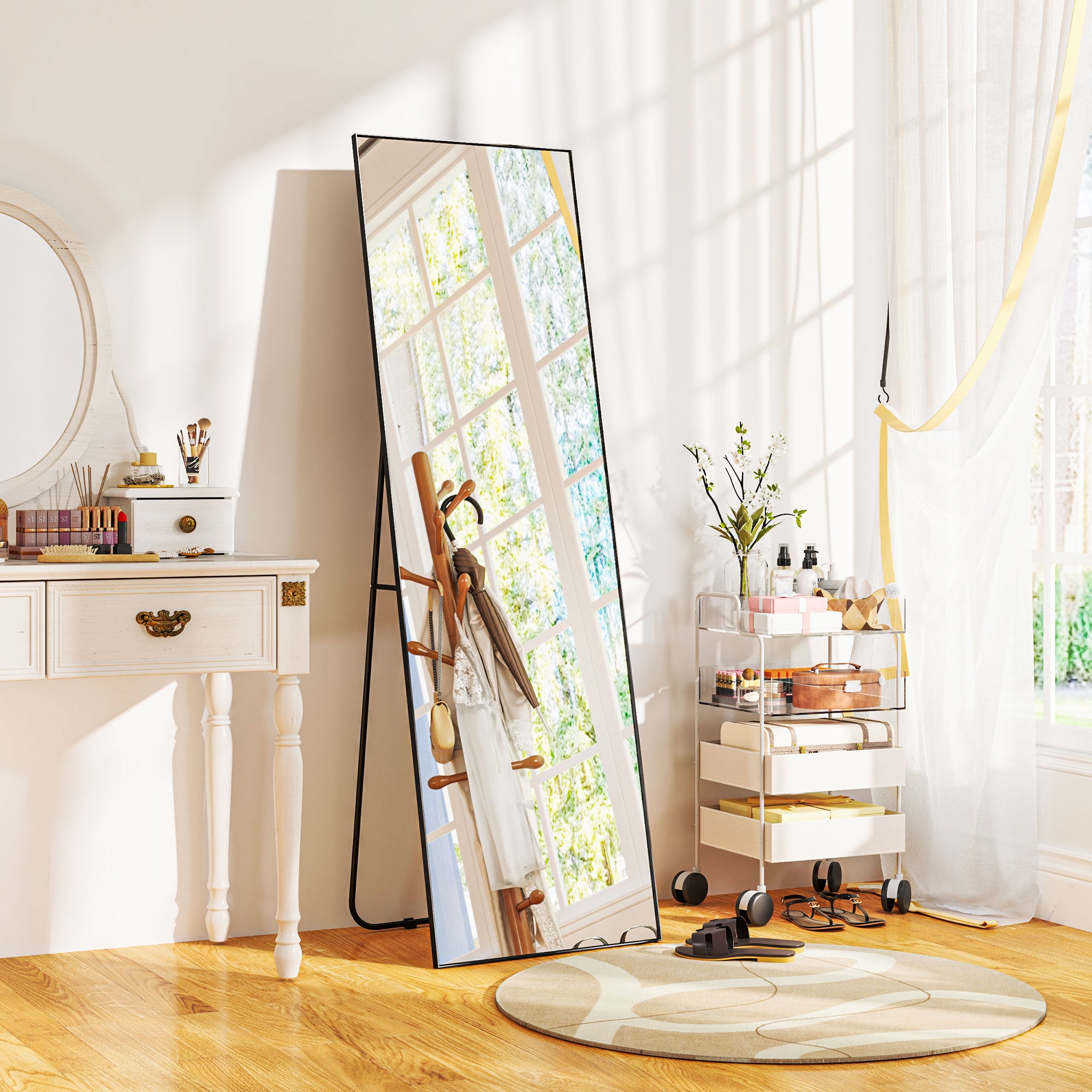 Grand Rectangular Full-Length Mirror, 50 x 160 cm - freestanding, wall-mounted, or leaning against the wall - for bedroom, living room, and dressing room, black