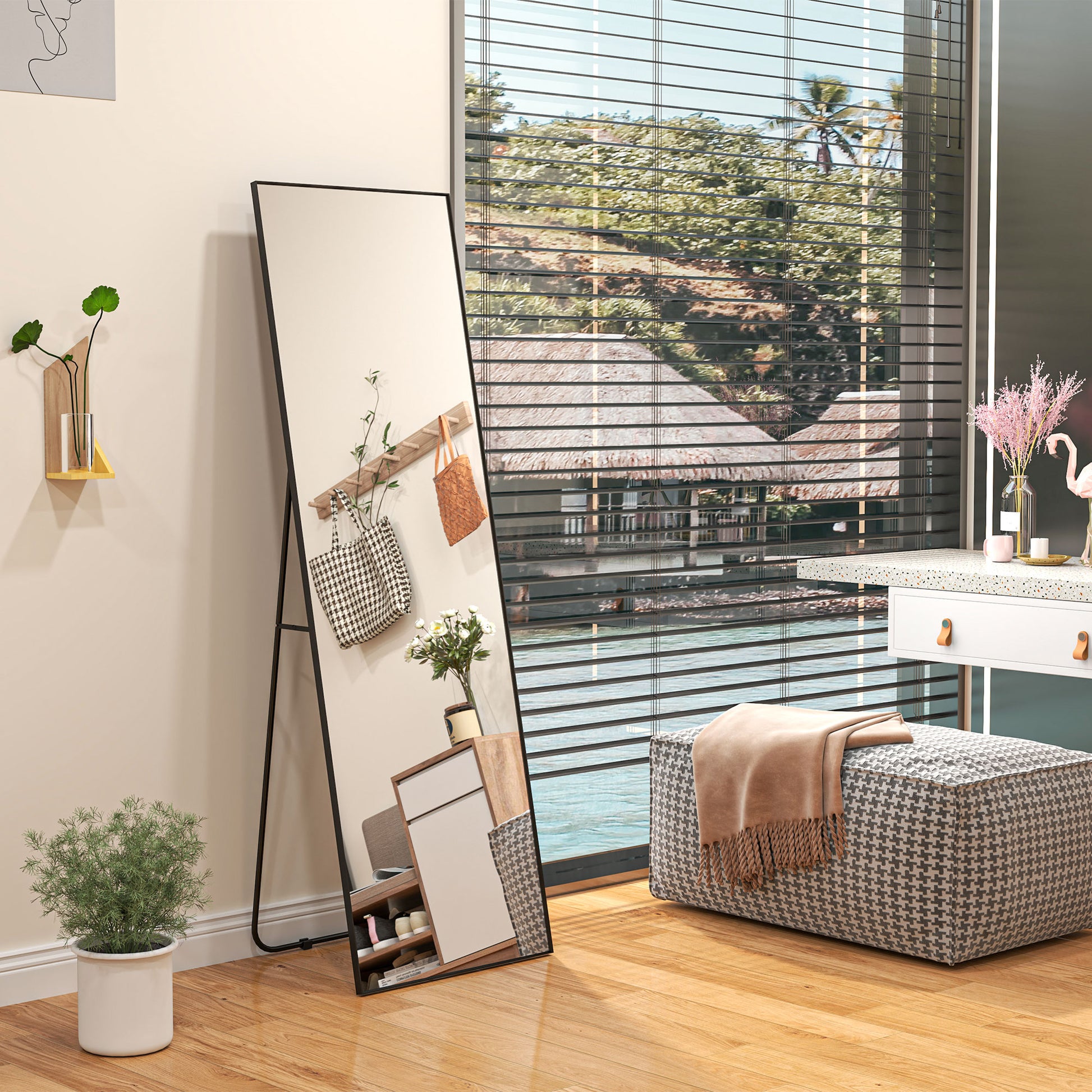 Grand Rectangular Full-Length Mirror, 50 x 160 cm - freestanding, wall-mounted, or leaning against the wall - for bedroom, living room, and dressing room, black