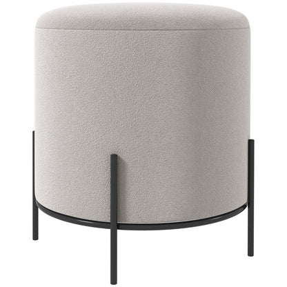 Ottoman Pouf Footstool Velvet Ottoman Steel Legs Ø 35 x 38 cm for Living Room Bedroom Light Gray