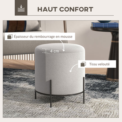 Ottoman Pouf Footstool Velvet Ottoman Steel Legs Ø 35 x 38 cm for Living Room Bedroom Light Gray