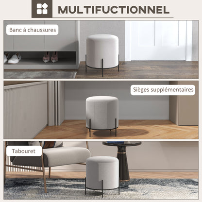 Ottoman Pouf Footstool Velvet Ottoman Steel Legs Ø 35 x 38 cm for Living Room Bedroom Light Gray