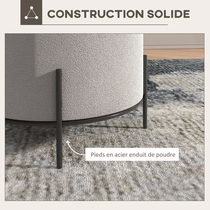 Ottoman Pouf Footstool Velvet Ottoman Steel Legs Ø 35 x 38 cm for Living Room Bedroom Light Gray