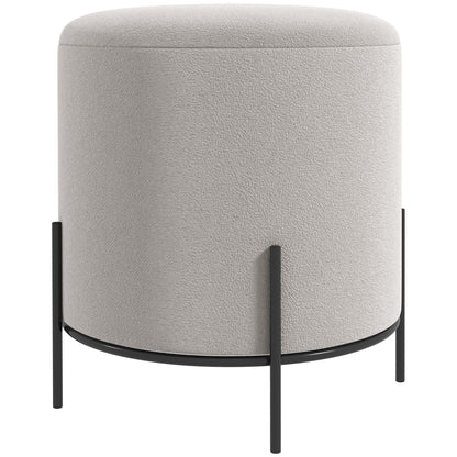 Ottoman Pouf Footstool Velvet Ottoman Steel Legs Ø 35 x 38 cm for Living Room Bedroom Light Gray