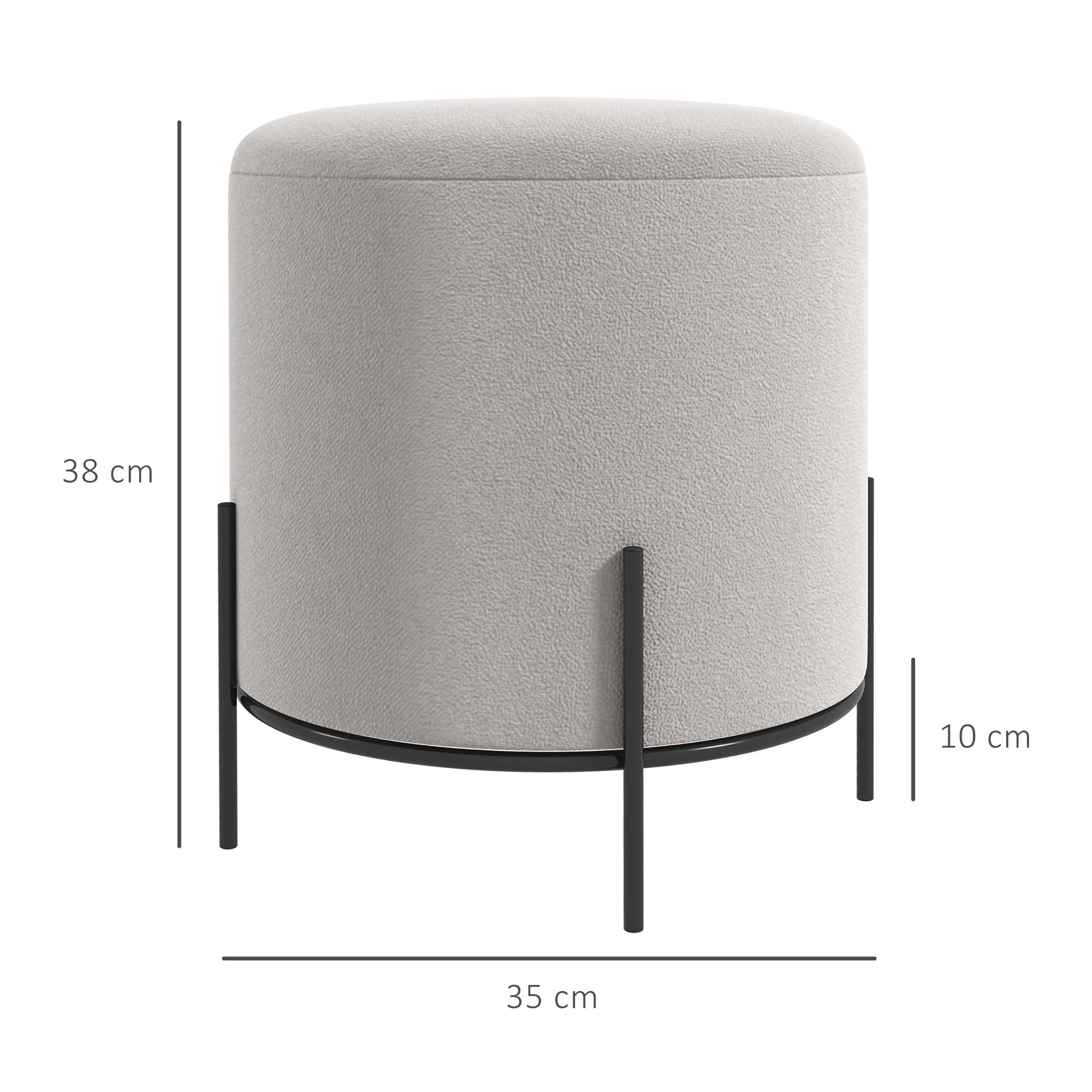 Ottoman Pouf Footstool Velvet Ottoman Steel Legs Ø 35 x 38 cm for Living Room Bedroom Light Gray