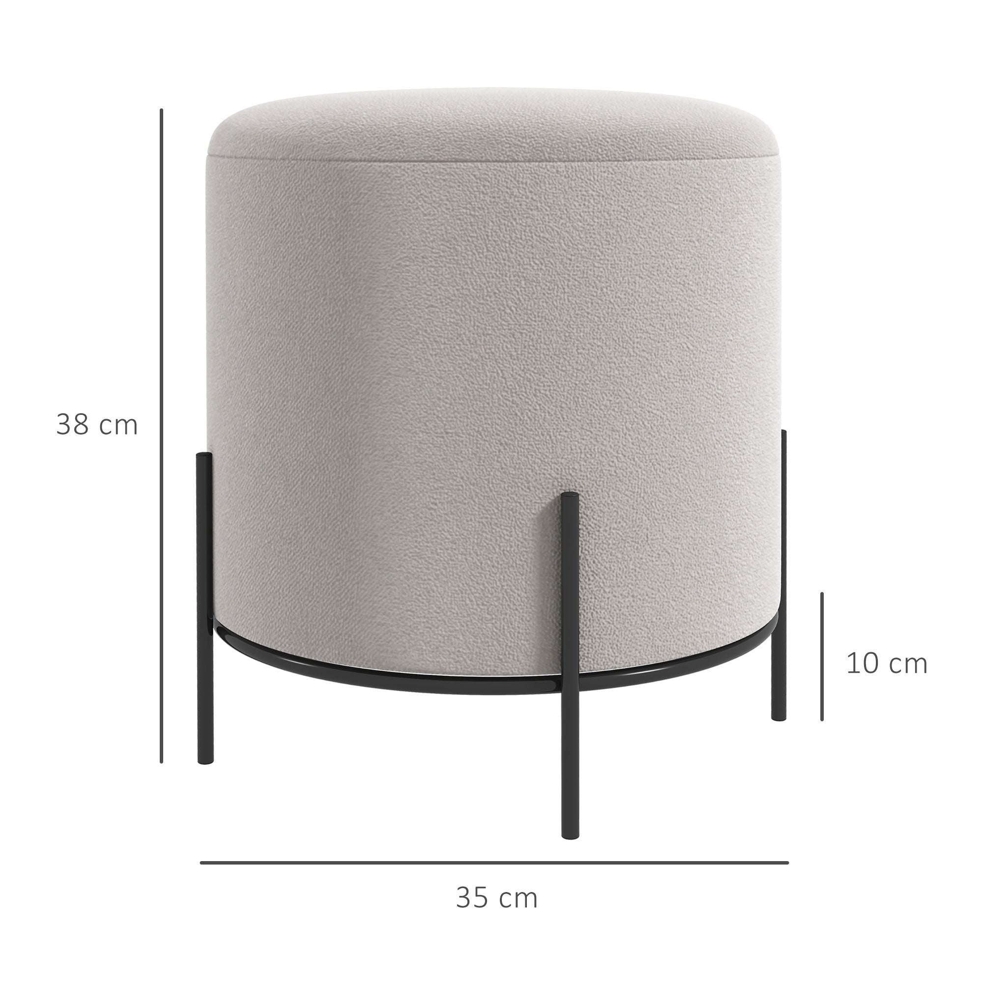 Ottoman Pouf Footstool Velvet Ottoman Steel Legs Ø 35 x 38 cm for Living Room Bedroom Light Gray
