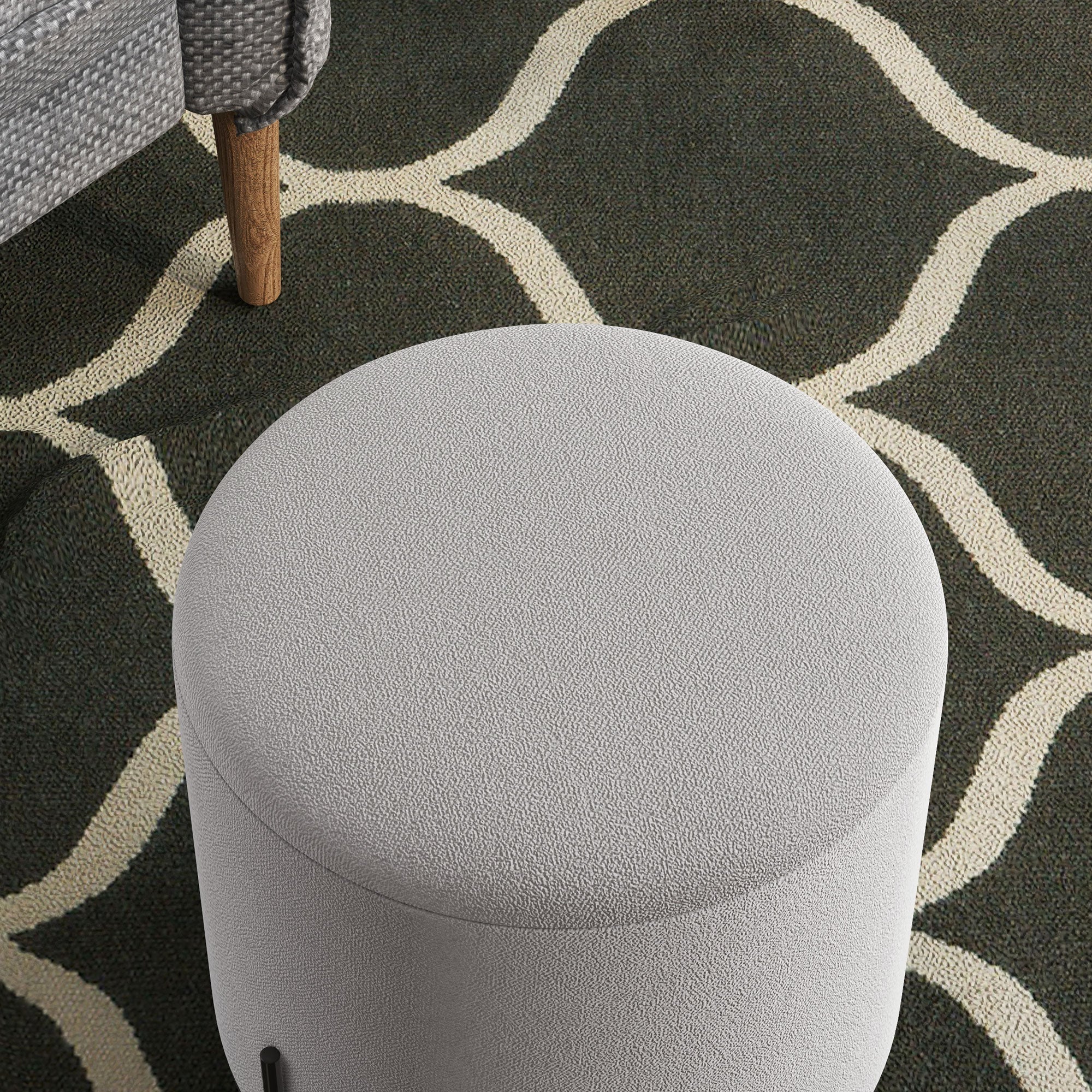Ottoman Pouf Footstool Velvet Ottoman Steel Legs Ø 35 x 38 cm for Living Room Bedroom Light Gray
