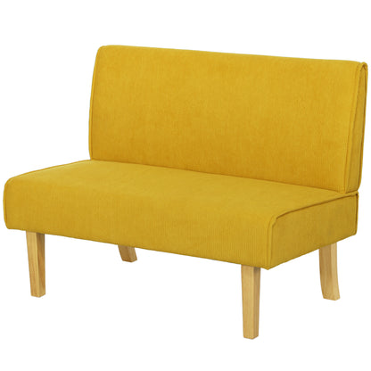 2 Seater Sofa, Couch with Corduroy Look, Wooden Legs, Padded Upholstered Sofa, Double Sofa for Bedroom, Living Room, 110 x 62 x 85 cm, Yellow