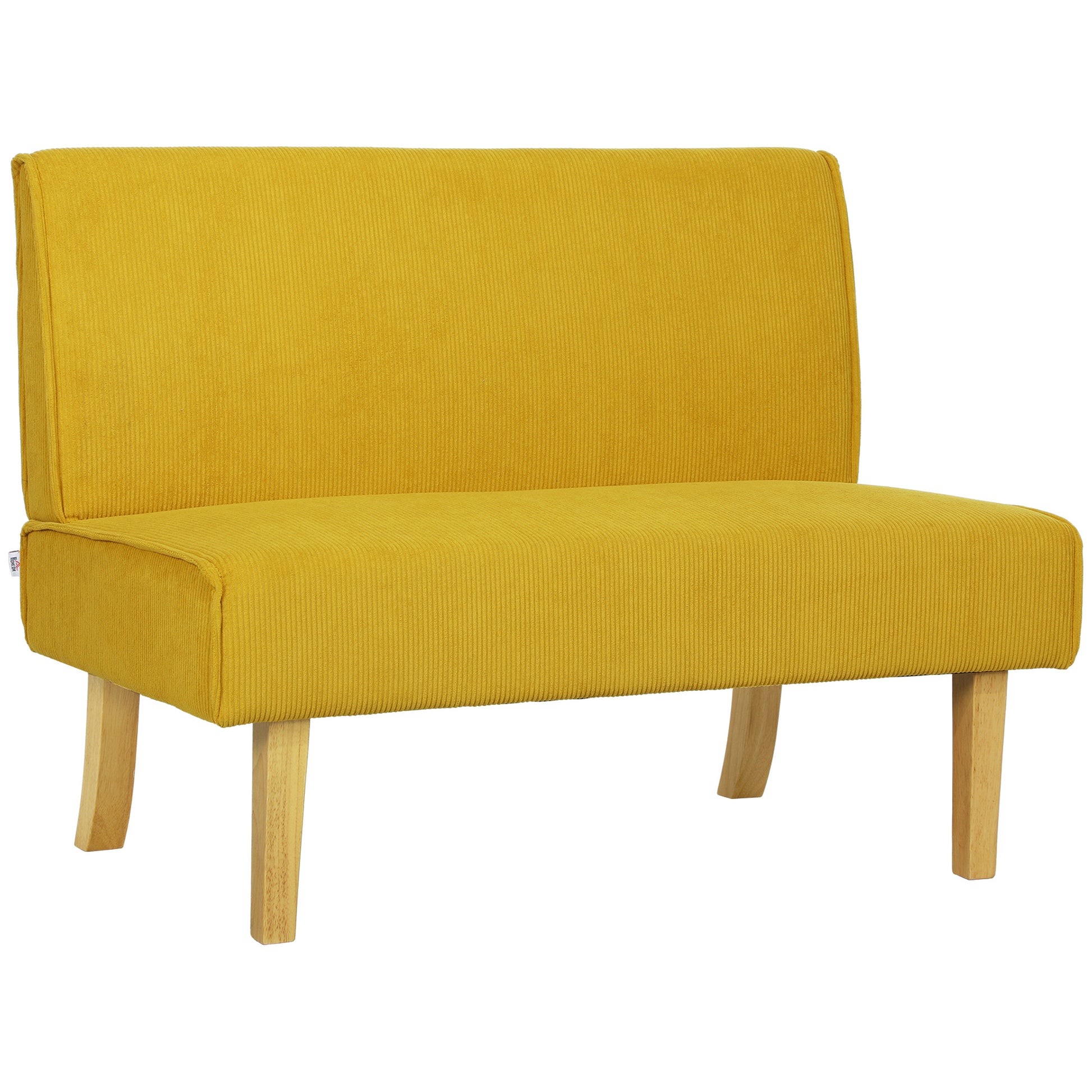 2 Seater Sofa, Couch with Corduroy Look, Wooden Legs, Padded Upholstered Sofa, Double Sofa for Bedroom, Living Room, 110 x 62 x 85 cm, Yellow